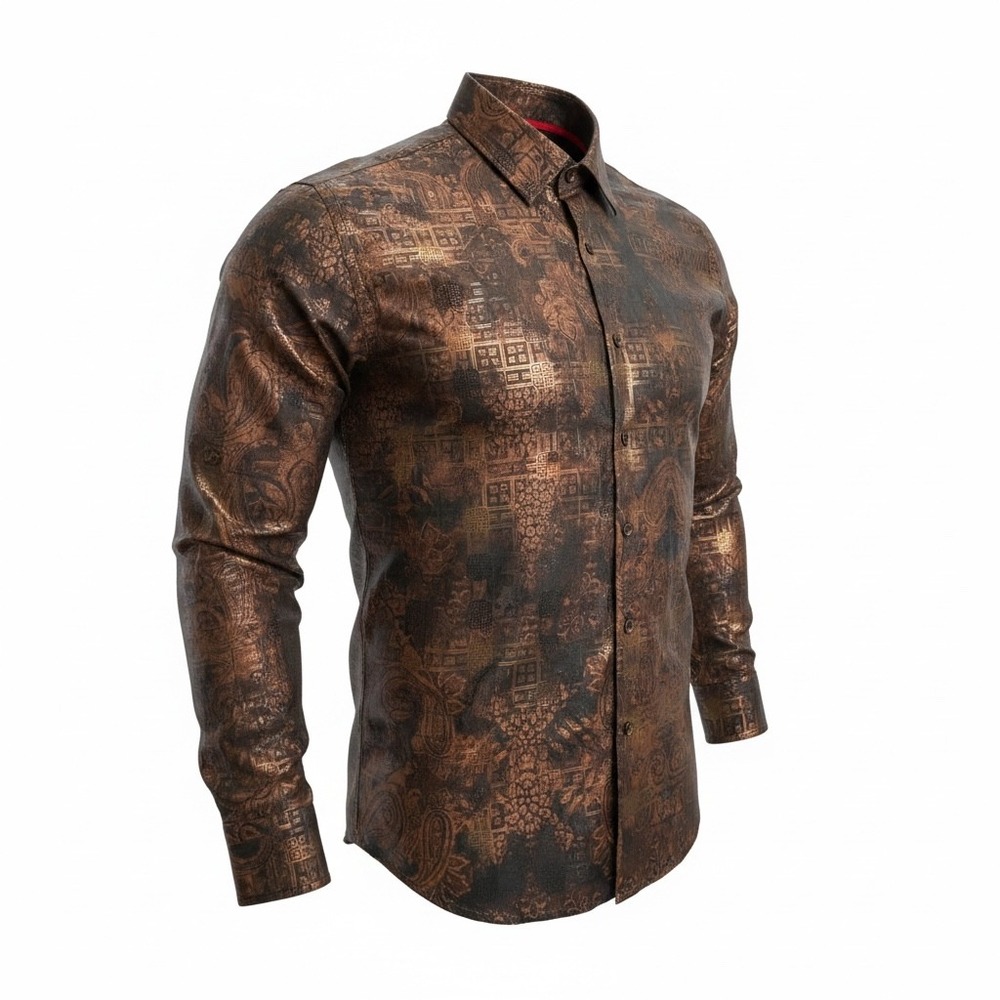 American‎ Breed Mens Smart Shirt Bronze Metallic Button Up Size M